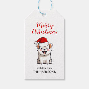 Niedliche Weihnachtsmannmütze Welpen Weihnachten Geschenkanhänger