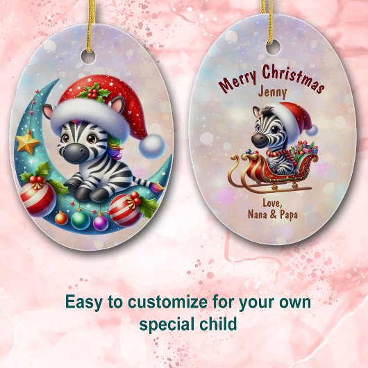 Niedliche Weihnachtsmannmütze Zebra Moon und Sleig Keramik Ornament