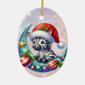 Niedliche Weihnachtsmannmütze Zebra Moon und Sleig Keramik Ornament (Vorne)