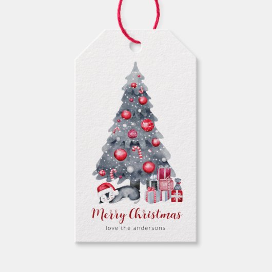 Niedliche Weihnachtsmarken für Wasserfarben Pingui Geschenkanhänger (Vorderseite)