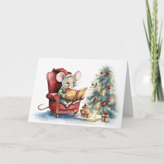 Niedliche Weihnachtsmaus im Roten Stuhl Karte (Vorderseite)
