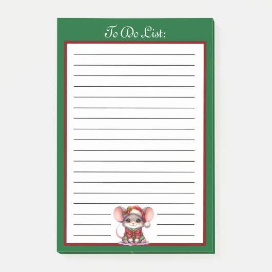 Niedliche Weihnachtsmaus in einer Weihnachtsmannmü Post-it Klebezettel (Vorderseite)