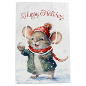 Niedliche Weihnachtsmaus in Schneeflocken Mittlere Geschenktüte (Vorderseite)