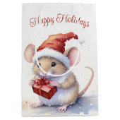 Niedliche Weihnachtsmaus in Schneeflocken Mittlere Geschenktüte (Vorderseite)