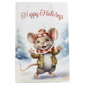Niedliche Weihnachtsmaus in Schneeflocken Mittlere Geschenktüte (Vorderseite)