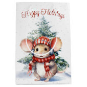 Niedliche Weihnachtsmaus in Schneeflocken Mittlere Geschenktüte (Vorderseite)