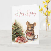 Niedliche Weihnachtsmaus mit Geschenkbogen Karte (Gelbe Blume)