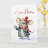 Niedliche Weihnachtsmaus mit Schneeglobe Karte (Gelbe Blume)
