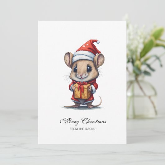 Niedliche Weihnachtsmaus Personalisiert Feiertagskarte (Stehend Vorderseite)