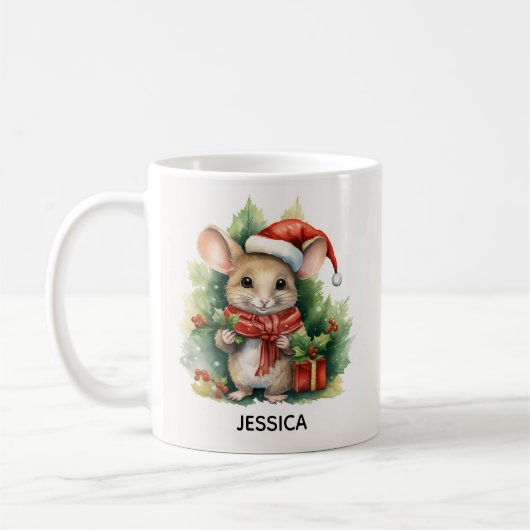 Niedliche Weihnachtsmaus Roter Weihnachtsmannmütze Kaffeetasse (Links)