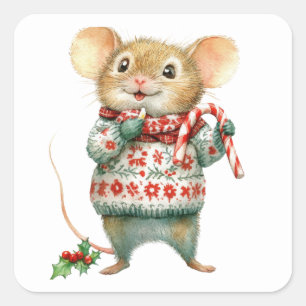Niedliche Weihnachtsmäuse-Aufkleber Quadratischer Aufkleber