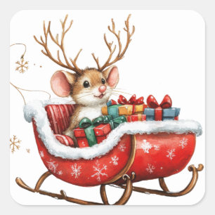 Niedliche Weihnachtsmäuse-Aufkleber Quadratischer Aufkleber