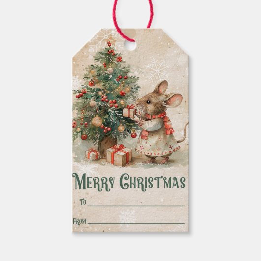 Niedliche Weihnachtsmäuse/Baum Geschenkanhänger (Vorderseite)