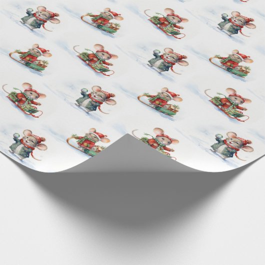 Niedliche Weihnachtsmäuse im Schnee Geschenkpapier (Ecke)
