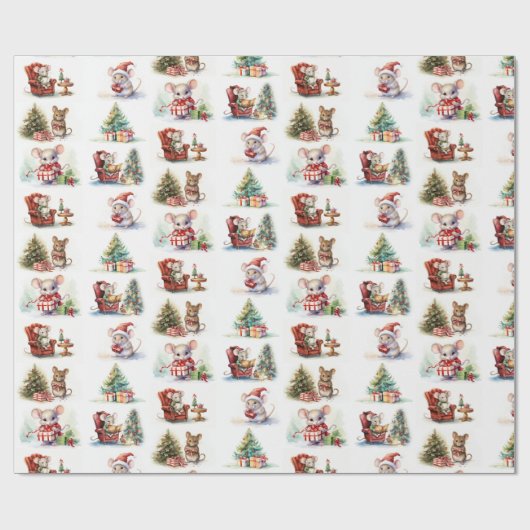 Niedliche Weihnachtsmäuse in Wasserfarbe Geschenkpapier (Flach)