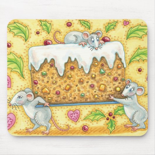 Niedliche Weihnachtsmäuse mit einem Kuchen-Nachtis Mousepad (Vorne)