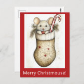 Niedliche Weihnachtsmäuse Strumpf Aquarell Postkarte (Vorne/Hinten)