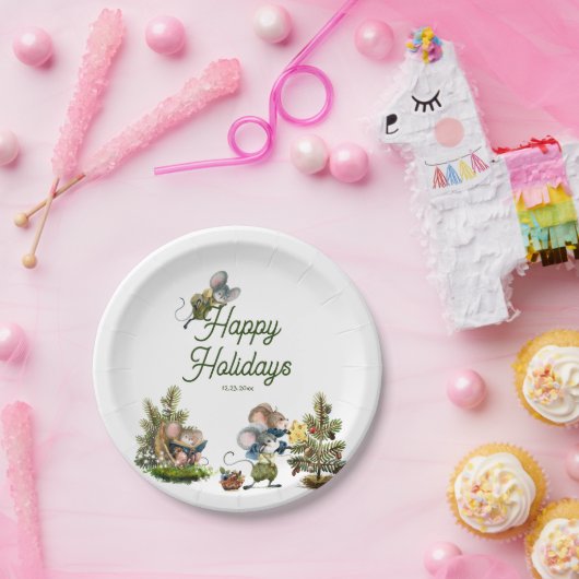 Niedliche Weihnachtsmäuse Tier Winter Happy Urlaub Pappteller (Party)