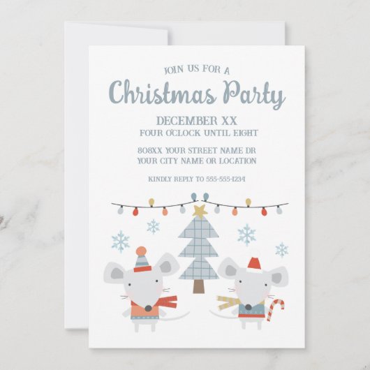 Niedliche Weihnachtsmäuse und -bäume Einladung (Vorderseite)