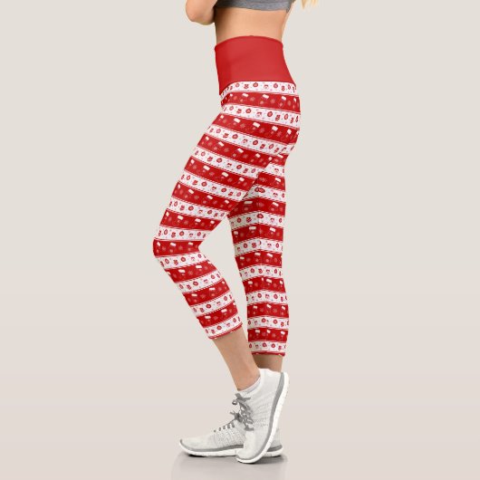 Niedliche Weihnachtsmilben, Strumpf und Schneefloc Capri Leggings (Links)