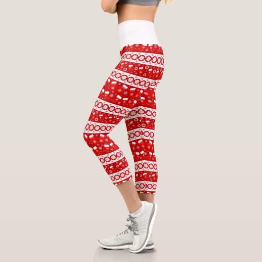 Niedliche Weihnachtsmitten & Strumpf Muster Capri Leggings (Links)