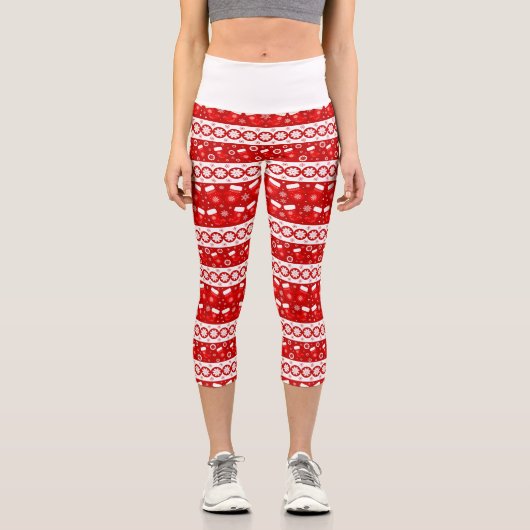 Niedliche Weihnachtsmitten & Strumpf Muster Capri Leggings (Vorderseite)
