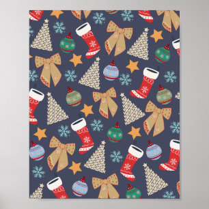 Niedliche Weihnachtsnacht Blau Poster