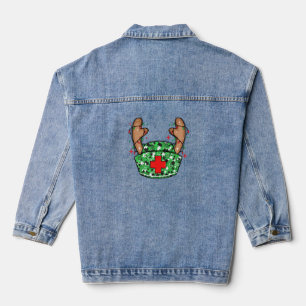 Niedliche Weihnachtsnachtsnacht Grün Sparkle Jeansjacke