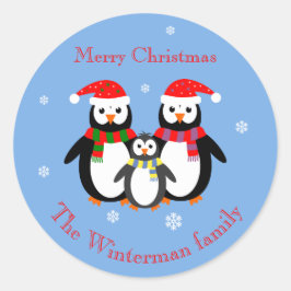 Niedliche Weihnachtspengänger in redaktioneller Sc Runder Aufkleber