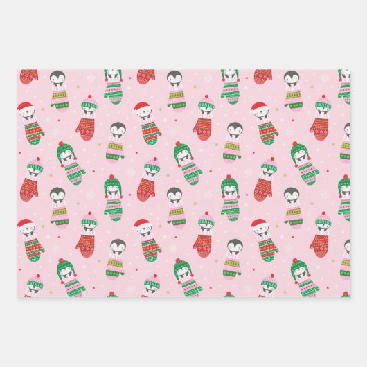 Niedliche WeihnachtsPenguine in Strickfäusten Geschenkpapier Set (Vorderseite 2)