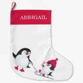 Niedliche Weihnachtspenguins Schild Name der Mutte Großer Weihnachtsstrumpf (Vorderseite)