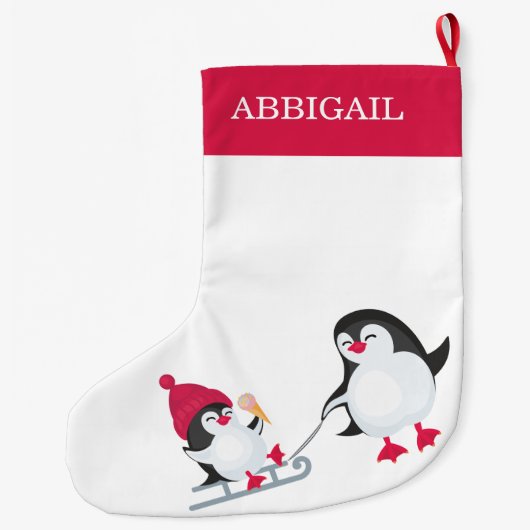 Niedliche Weihnachtspenguins Schild Name der Mutte Großer Weihnachtsstrumpf (Rückseite)