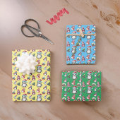Niedliche Weihnachtspinguine auf Gelb Grün und Bla Geschenkpapier Set