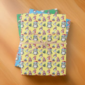 Niedliche Weihnachtspinguine auf Gelb Grün und Bla Geschenkpapier Set