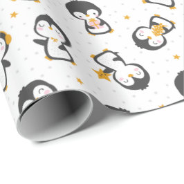 Niedliche Weihnachtspinguine auf Weiß Geschenkpapier