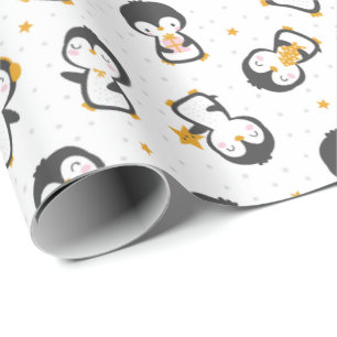 Niedliche Weihnachtspinguine auf Weiß Geschenkpapier
