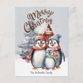 Niedliche Weihnachtspinguine Familienurlaub Postka Postkarte (Vorderseite)