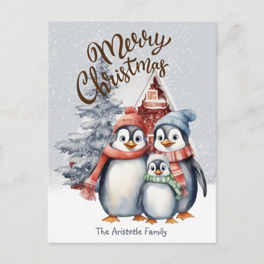 Niedliche Weihnachtspinguine Familienurlaub Postka Postkarte (Vorderseite)