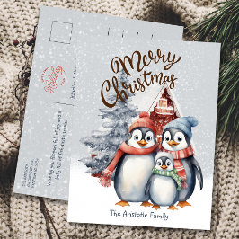 Niedliche Weihnachtspinguine Familienurlaub Postka Postkarte