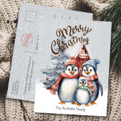 Niedliche Weihnachtspinguine Familienurlaub Postka Postkarte