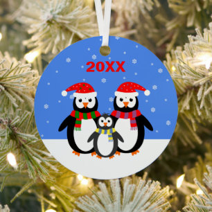 Niedliche Weihnachtspinguine fügen das zweiseitige Ornament Aus Metall