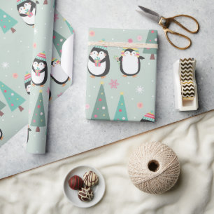 Niedliche Weihnachtspinguine Geschenkpapier