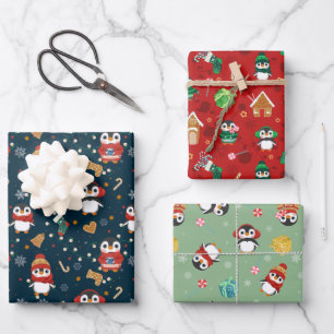 Niedliche Weihnachtspinguine Geschenkpapier Set