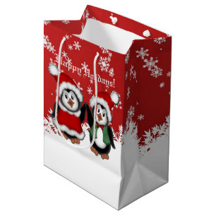 Niedliche Weihnachtspinguine-Geschenktasche Mittlere Geschenktüte