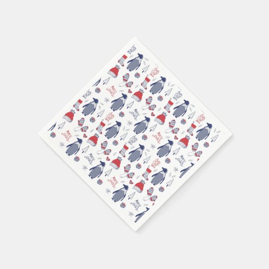 Niedliche Weihnachtspinguine Hats Gloves Pattern Serviette (Ecke)