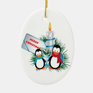 Niedliche Weihnachtspinguine und Candle-Ziergegens Keramikornament