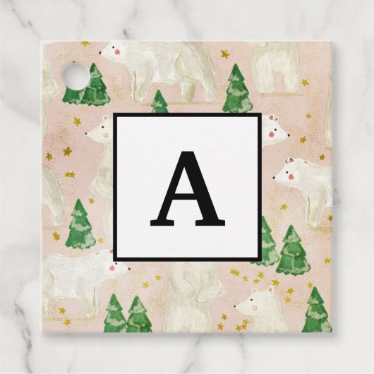 Niedliche Weihnachtspolarbären in Evergreen Forest Geschenkanhänger (Vorderseite)