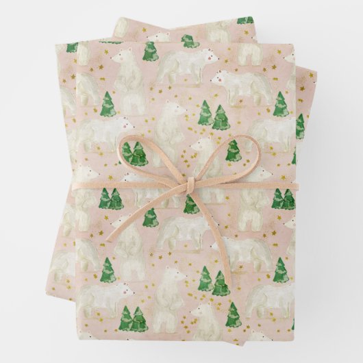 Niedliche Weihnachtspolarbären in Evergreen Forest Geschenkpapier Set (Beispiel)