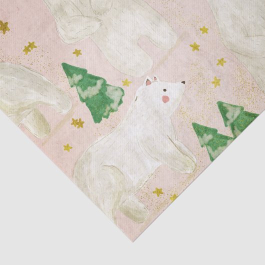 Niedliche Weihnachtspolarbären in Evergreen Forest Seidenpapier (Detail)