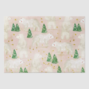 Niedliche Weihnachtspolarbären in Evergreen Forest Seidenpapier